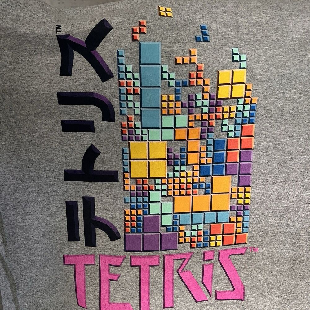 NWT Tetris Kanji Text Gamer Video Game Retro Heather Gray (LARGE) Tshirt
